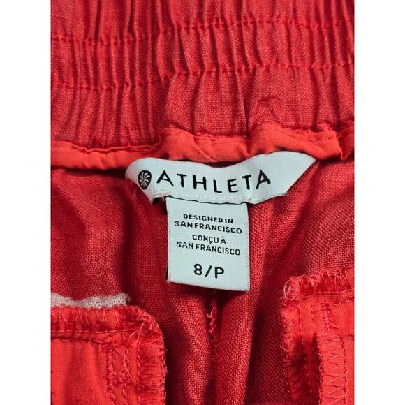 Athleta Playa Linen Wide Crop Pant in Passionfruit Coral Palazzo Size 8P - Picture 8 of 11